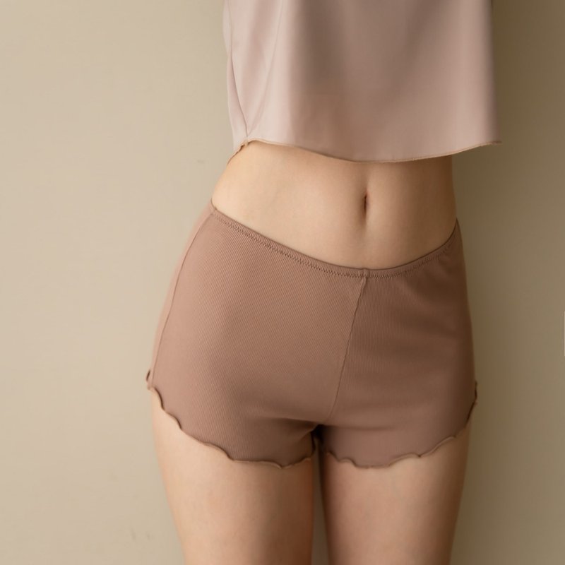 Ruffled edge comfortable home shorts - cinnamon Brown - ชุดชั้นในผู้หญิง - ผ้าฝ้าย/ผ้าลินิน สีนำ้ตาล