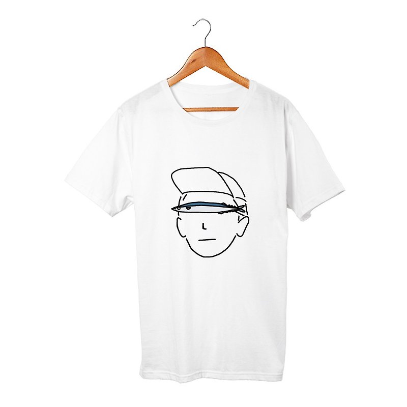 秋刀魚の人 T-shirt - เสื้อยืดผู้หญิง - ผ้าฝ้าย/ผ้าลินิน ขาว
