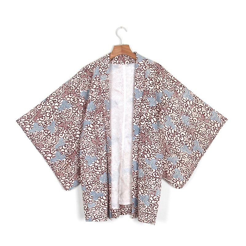 Vintage】 【egg plant Corrugated Aoba printing vintage kimono Yu woven - Women's Casual & Functional Jackets - Polyester 