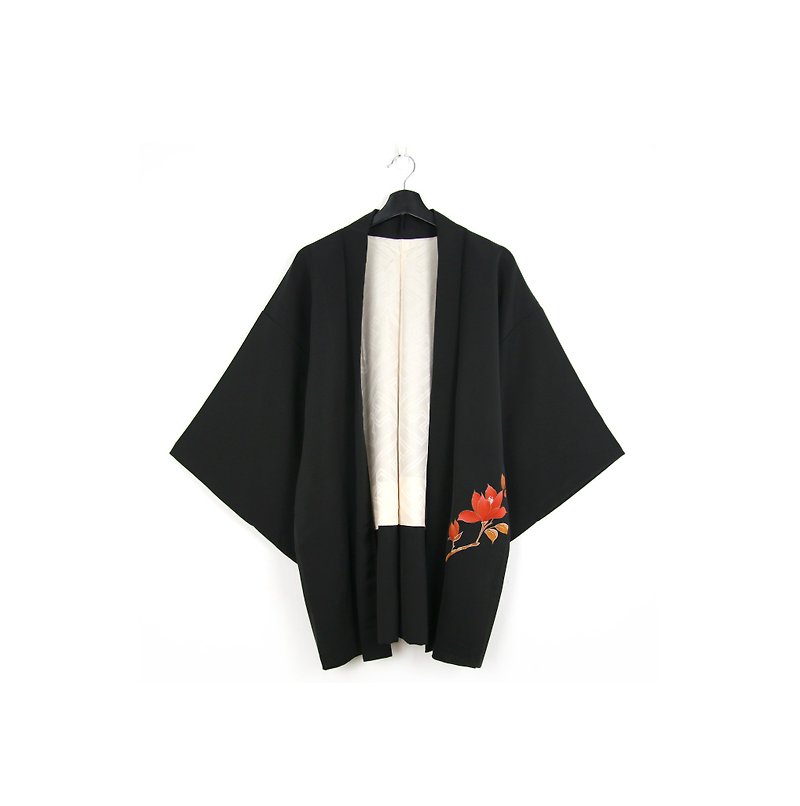 Back to Green-Japan brought back feather weaving hand-painted sun/vintage kimono - เสื้อแจ็คเก็ต - ผ้าไหม 