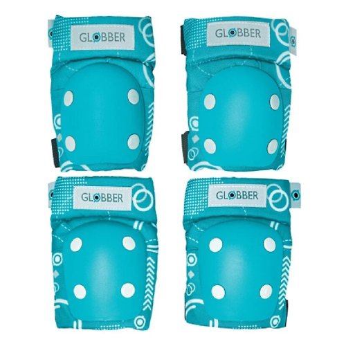 Globber 授權經銷 (安垛) GLOBBER EVO 兒童護具組(護肘+護膝)-幾何藍綠