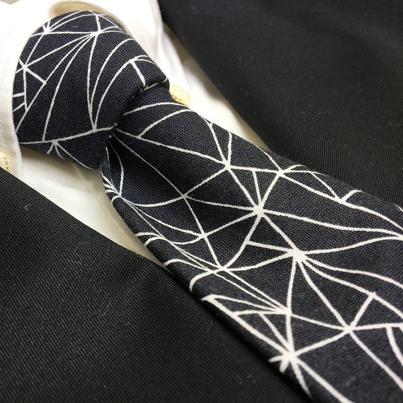 Geometric pattern tie necktie - 領帶/領帶夾 - 棉．麻 黑色