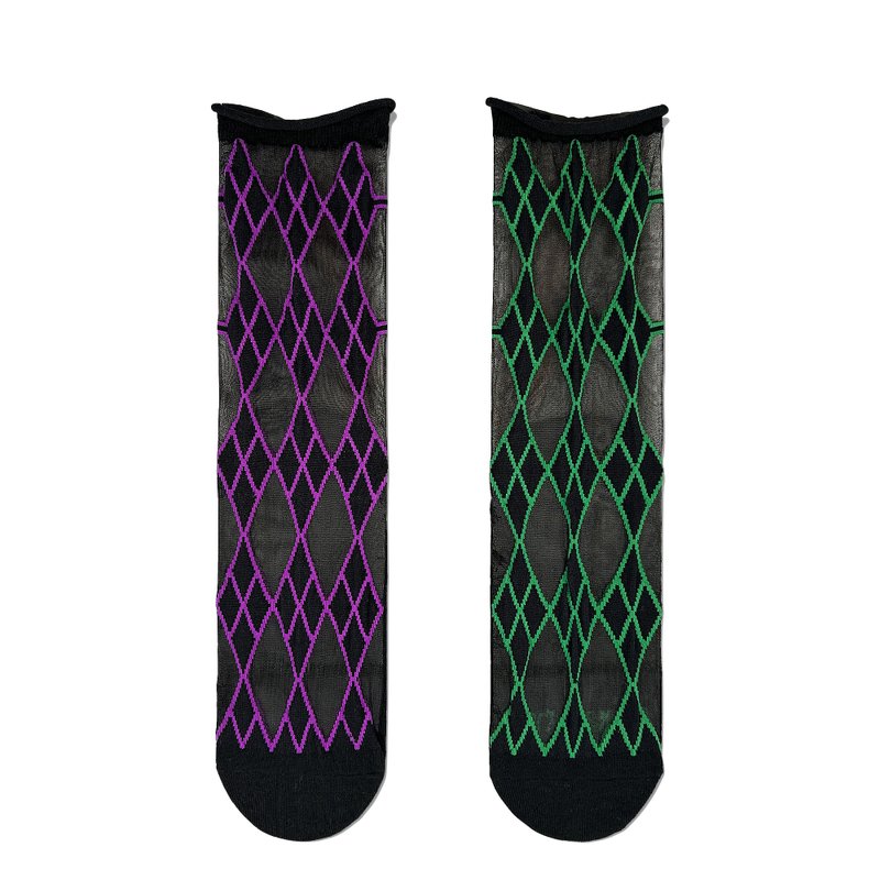 rim_argyle / organic cotton / irregular / socks - ถุงเท้า - ผ้าฝ้าย/ผ้าลินิน สีดำ