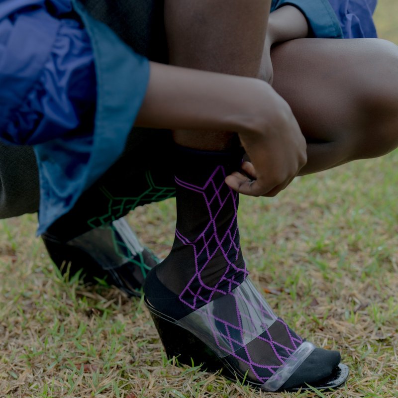 T073 リム アーガイル・rim_argyle - 靴下・ソックス - コットン・麻 ブラック