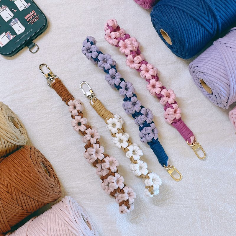 Macrame twisted little flower mobile phone wrist strap/customized color selection - Lanyards & Straps - Cotton & Hemp Multicolor