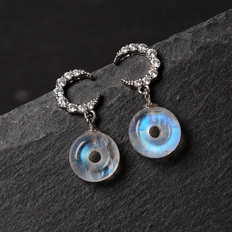 Blue Moonstone Donut 2.4g Moonstone Earrings - Earrings & Clip-ons - Semi-Precious Stones Multicolor