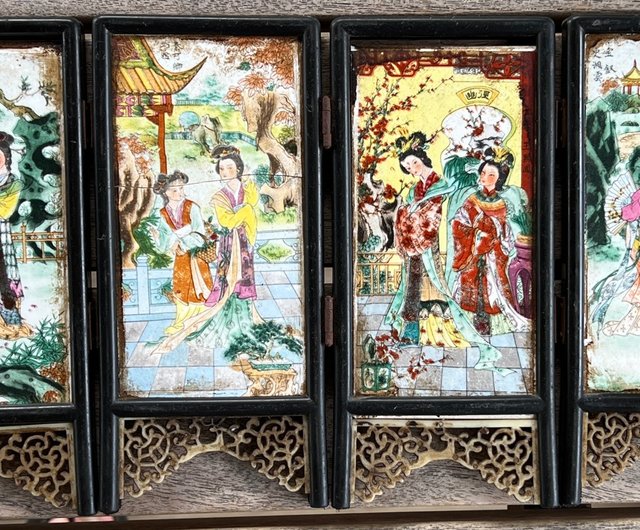 漆器屏風・紅楼夢十二金釵 漆器屏風・紅楼夢十二金釵
