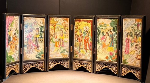 漆器屏風・紅楼夢十二金釵 漆器屏風・紅楼夢十二金釵