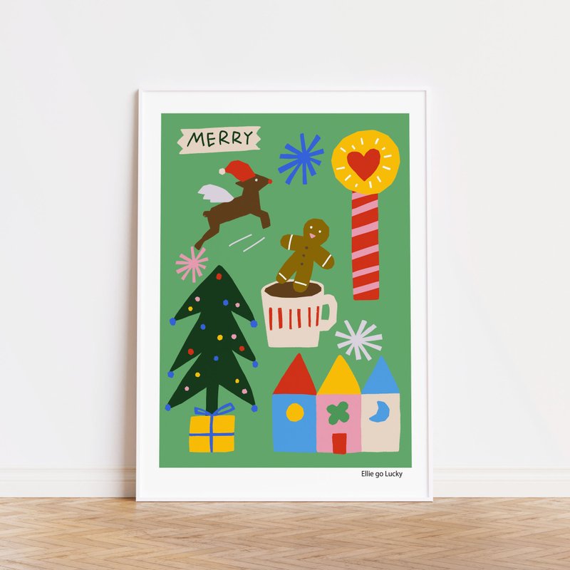 Art print/ Merry / winter poster A4,A3 - โปสเตอร์ - กระดาษ 