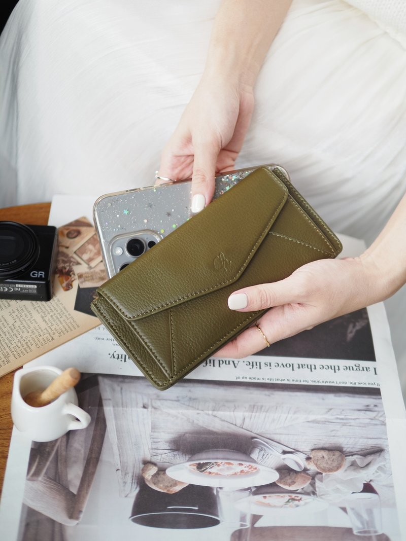 Sundae (Hojicha): SLIM Long wallet, Cow Leather, leather wallet, Olive green - 錢包/皮夾/長短夾 - 真皮 綠色