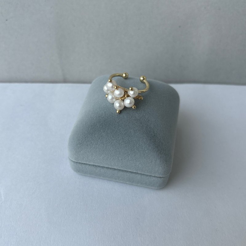 14KGF手工編織 淡水珍珠 戒指 - 戒指 - 珍珠 白色