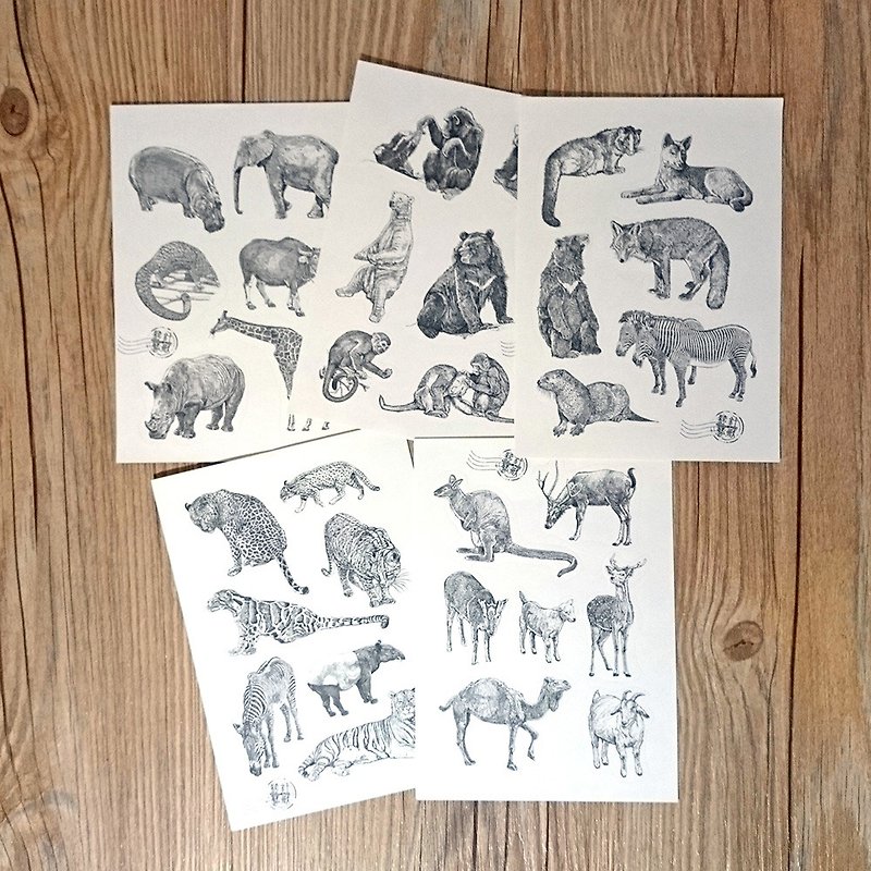 Animal line illustration sticker set - สติกเกอร์ - กระดาษ ขาว