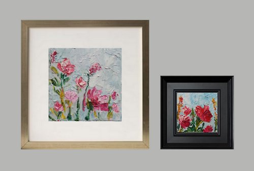 BotanicalArtGifts 2 件組油畫玫瑰花卉牆藝術原創調色刀繪畫厚塗花卉印象派