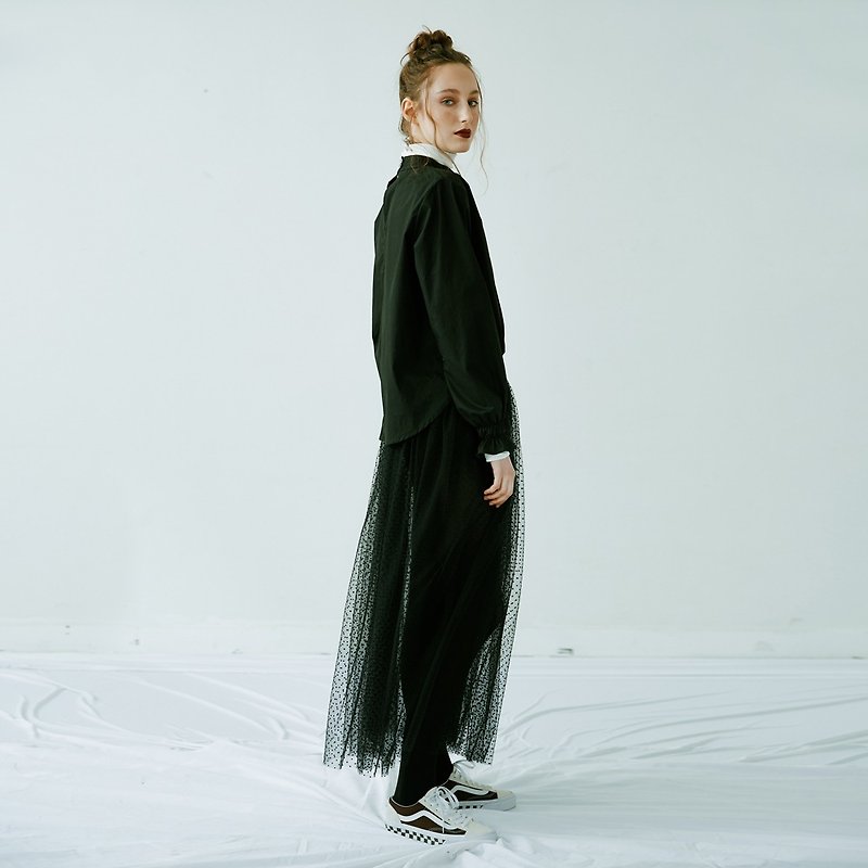 Black velvet wavelet point half-length skirt - กระโปรง - วัสดุอื่นๆ สีดำ