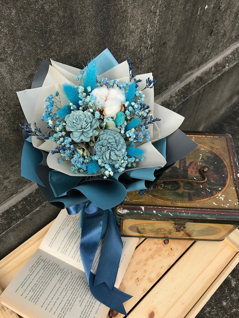 [Blue is the warmest color] Dry bouquet / Sun Rose Bouquet / Valentine's Day / Gift / Bouquet - ช่อดอกไม้แห้ง - พืช/ดอกไม้ หลากหลายสี