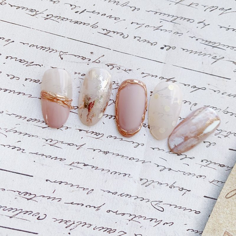 Dry Rose Nail Patches / Wearing Nails / Custom Nail Art Patches NA 49 - ยาทาเล็บ - วัสดุอื่นๆ สึชมพู