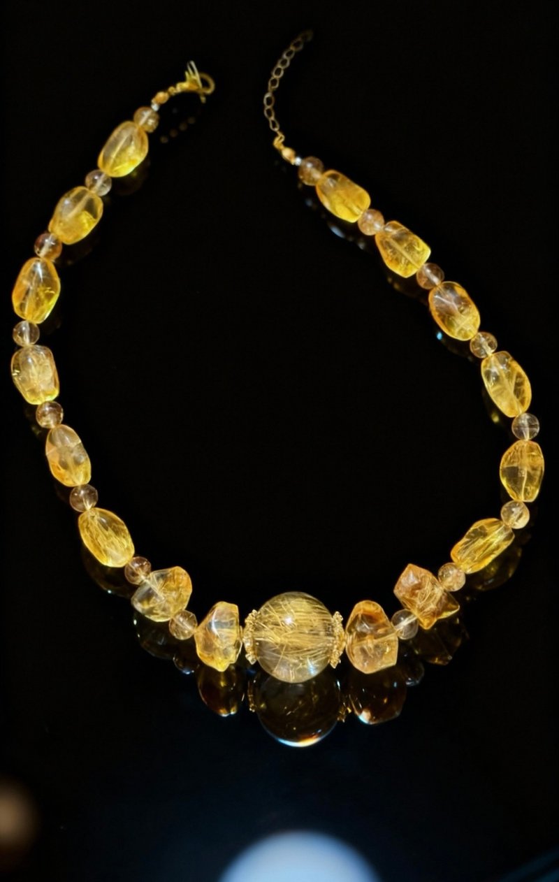 Crystal.EAA 設計款水晶項鏈 孤品 黃水晶x金髮晶項鏈 - 項鍊 - 水晶 黃色
