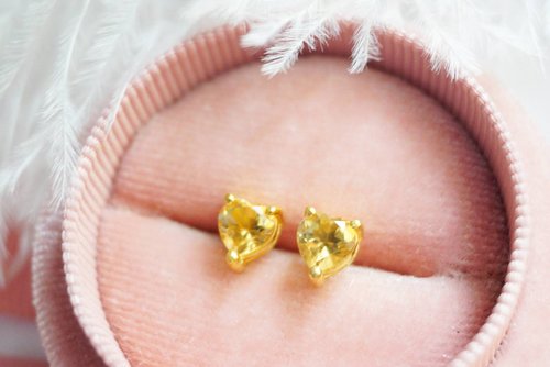 roseandmarry Stud Earrings Natural Citrine Silver925, Heart earrings.