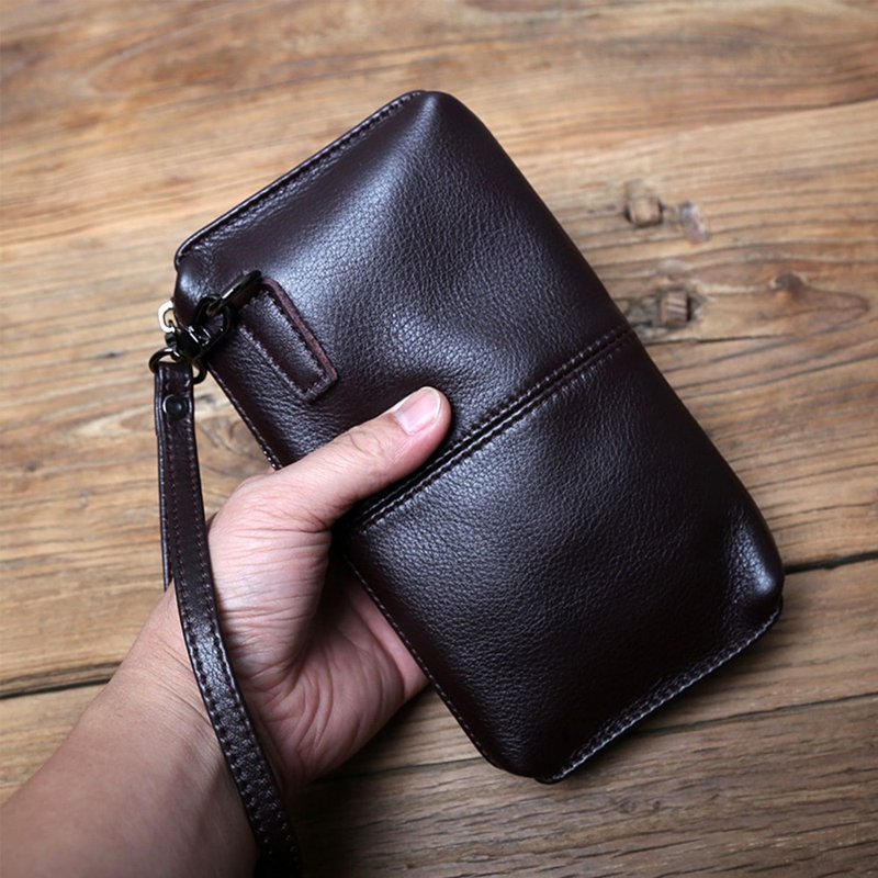 手工牛皮手機包 男士商務休閒錢夾 - 錢包/皮夾/長短夾 - 真皮 