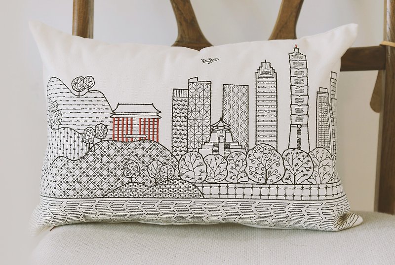 Taipei City Embroidered Cushion - Pillows & Cushions - Cotton & Hemp White