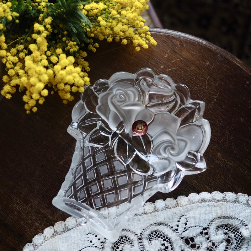 Mid-20th century German Walther glas flower basket pressed large glass dish - Plates & Trays - Glass Transparent