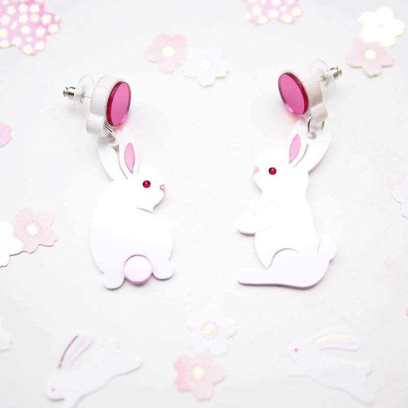 兔兔吊耳環 - 耳環/耳夾 - 壓克力 白色