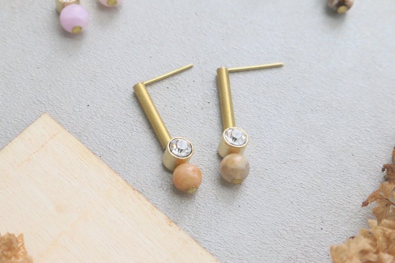 Tianhe stone brass crystal earrings (1056, etc.) - ต่างหู - เครื่องเพชรพลอย สีส้ม