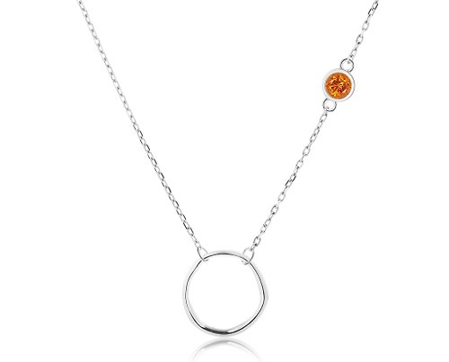 Majade Jewelry Design 橘黃石榴石925純銀項鍊 不對稱側鑲圓形項鍊 誕生石業力鎖骨項鍊