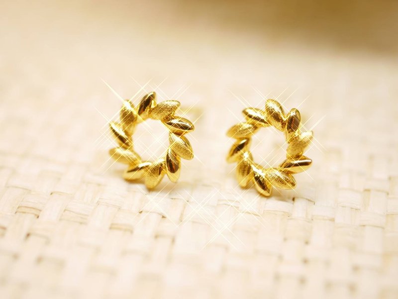 Gold Earrings-Sun Flower and Grass Earrings-Gold 9999 - Earrings & Clip-ons - 24K Gold Gold