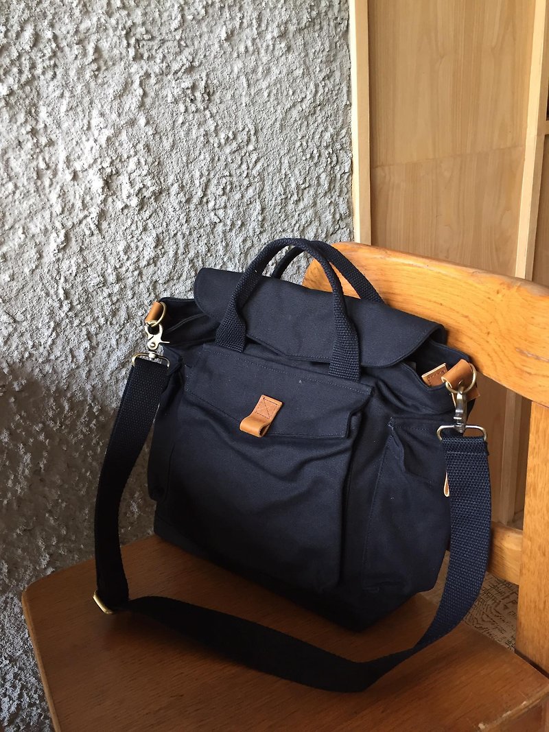 New Navy Canvas 2way Bag / Messenger Vintage Style - Messenger Bags & Sling Bags - Cotton & Hemp Blue