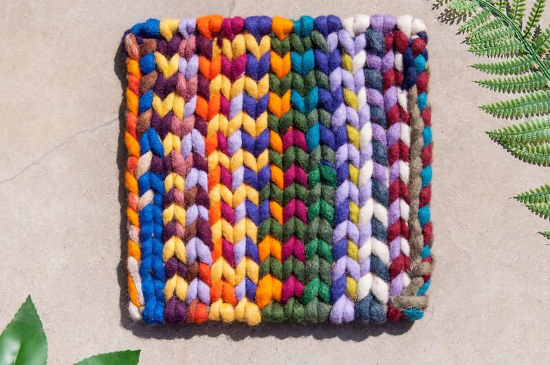 Ethnic wind forest wool felt pot mat rainbow placemat insulation pad - blueberry fruit tea colorful stripe weave - ผ้ารองโต๊ะ/ของตกแต่ง - ขนแกะ หลากหลายสี