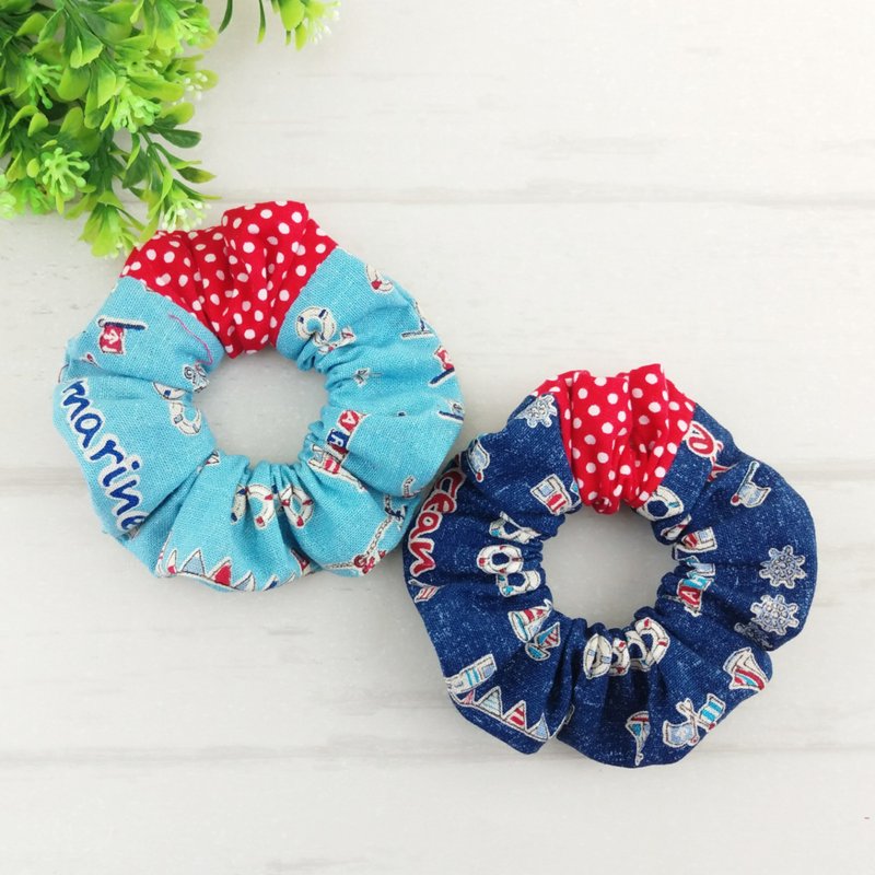 Handsome navy style-2 colors are available. Handmade donut hair bundle large intestine ring - เครื่องประดับผม - ผ้าฝ้าย/ผ้าลินิน สีน้ำเงิน