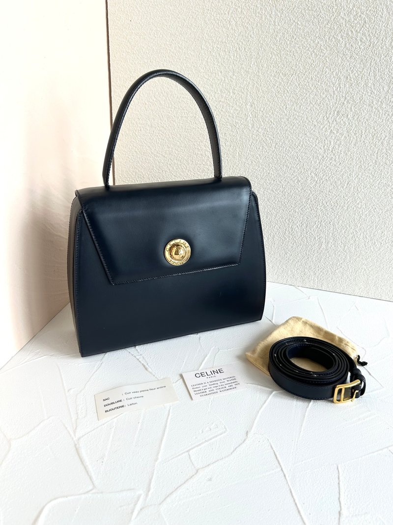 絕版中古包 Celine黑金星球單肩包 側背包 斜背包 古董包 手提包 - 側背包/斜背包 - 真皮 黑色