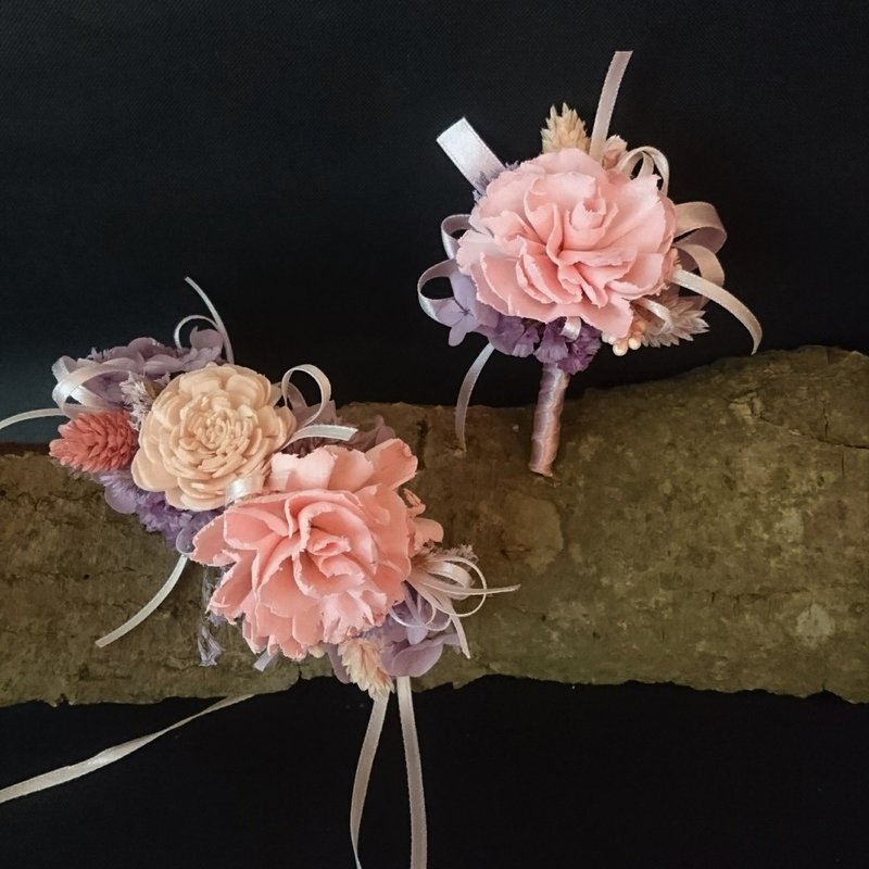 乾燥胸花/手腕花_藕荷色 婚禮 拍攝 新郎新娘 伴郎伴娘 招待 - 胸花/手腕花 - 植物．花 粉紅色
