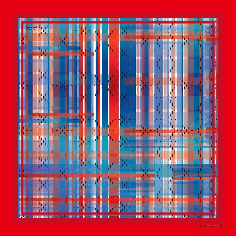 [香港の精神] 古典的な赤、ブルーのキャンバス シルク スカーフ 正方形 | 香港スタイルの新しい中国スタイル - スカーフ - シルク・絹 多色