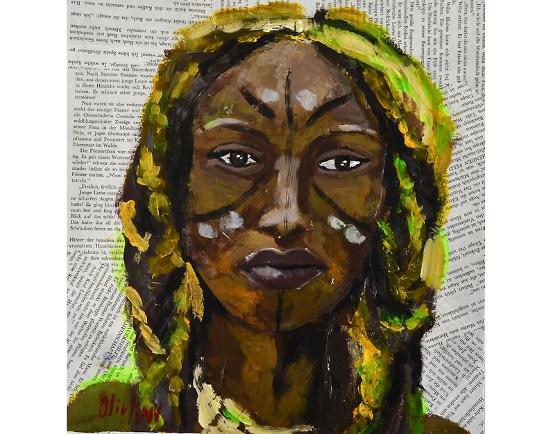 African American Woman Art African Girl Painting Portrait Wall Art - 海報/掛畫/掛布 - 其他材質 多色