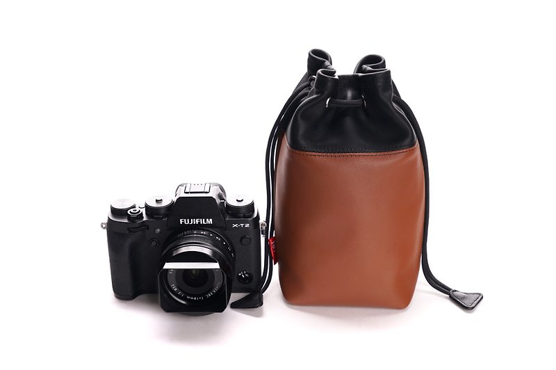 Camera sheep skin pouch (Black & Brown) - Camera Bags & Camera Cases - Genuine Leather Multicolor