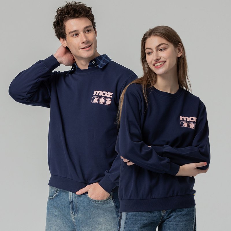 moz Swedish three moose 100% cotton university T-dark blue (Asian version) for men and women - เสื้อฮู้ด - ผ้าฝ้าย/ผ้าลินิน สีน้ำเงิน