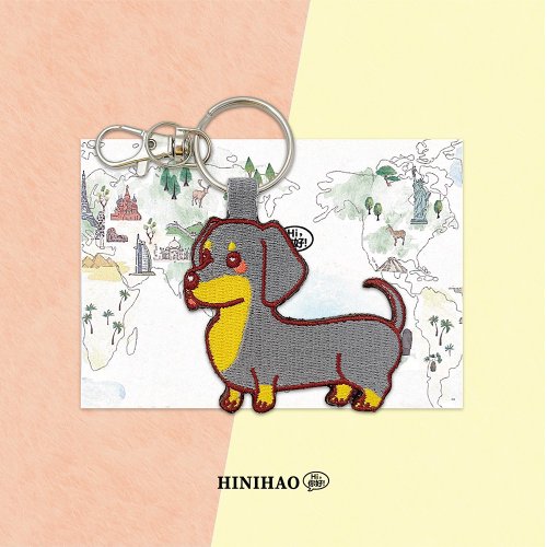Hi你好創意設計 雙面刺繡鑰匙圈-黑臘腸