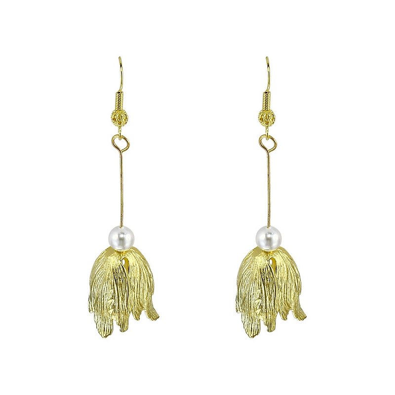 Hua Yong. Branches Bronze pearl earrings - ต่างหู - โลหะ สีทอง