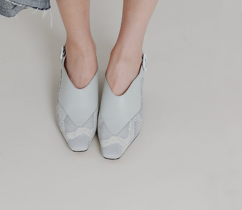 バイ革小正方形レトロレザーレザー靴グレー - 革靴 - 革 グレー