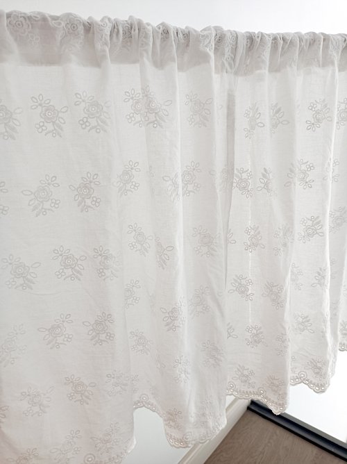 lemonccc 白色純棉花朵刺繡門簾窗簾 裝飾門簾