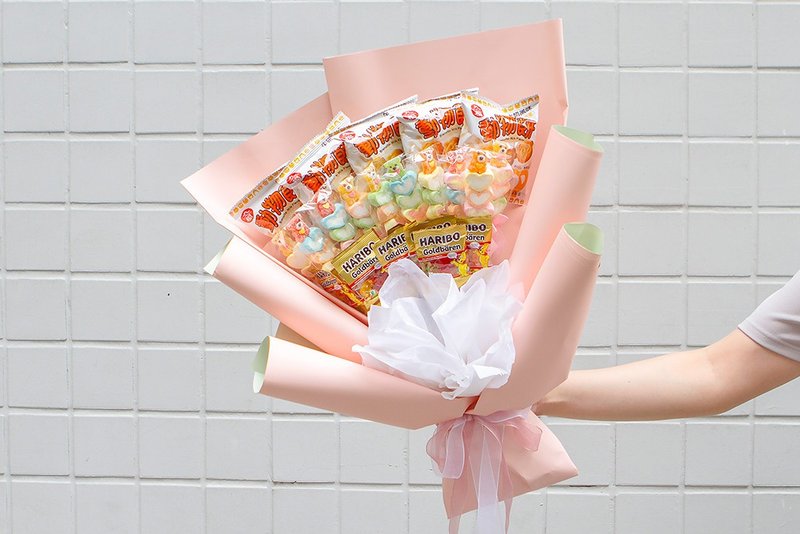 小朋友生日零食花束 (動物餅乾/棉花糖/小熊軟糖)CO002 - 手工餅乾 - 新鮮食材 粉紅色