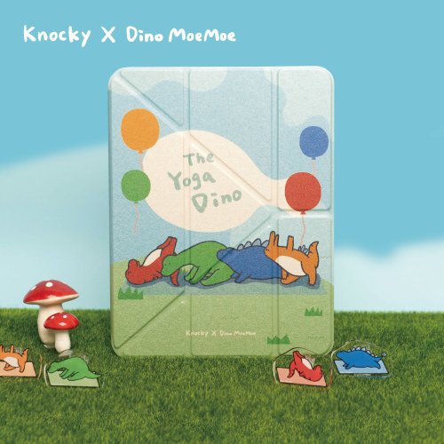 Knocky 原創 插畫家聯名【The Yoga Dino一起做瑜珈】多折式iPad殼