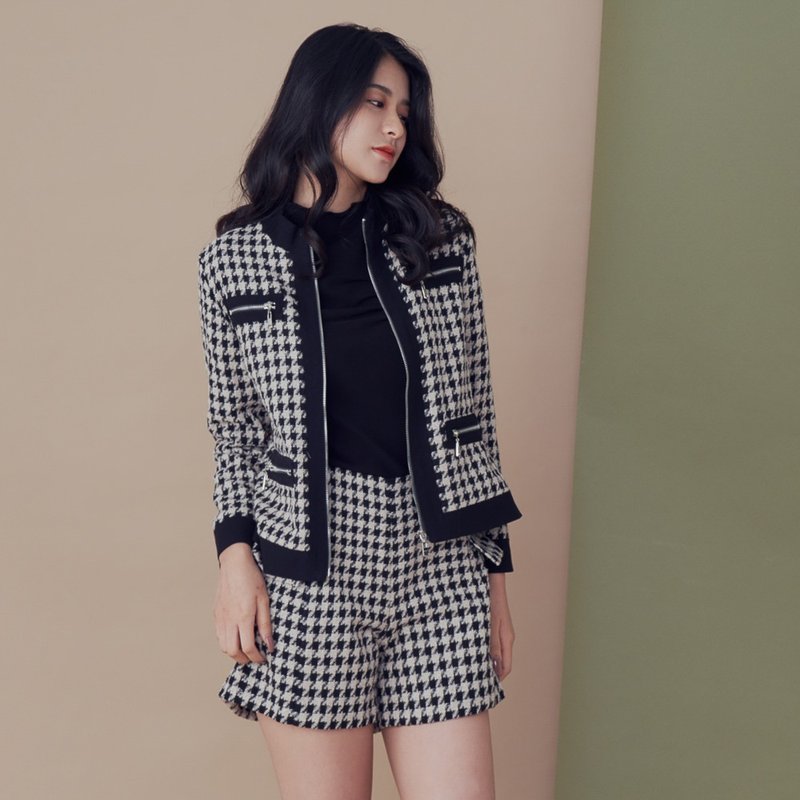 【MEDUSA】千鳥格拚色羊毛外套 (M-XL) | 毛料外套 套裝外套 - 女大衣/外套 - 羊毛 卡其色