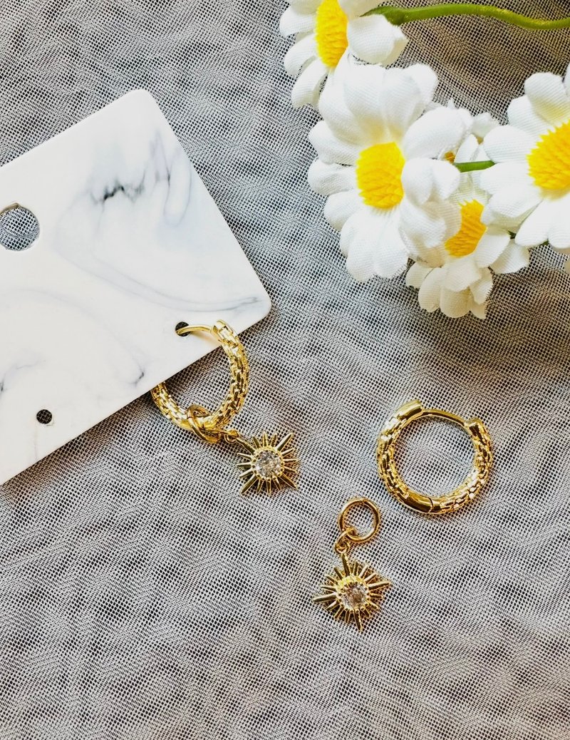 Sunstone Thick Small Single Loop Brass 14K Gold-Plated Earrings_Clip-on option available free of charge - ต่างหู - ทองแดงทองเหลือง สีทอง