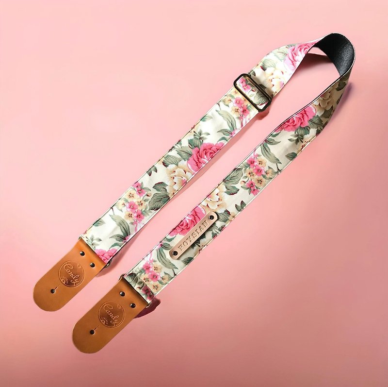 Yellow Pink Flora  Guitar Strap, Genuine Leather Guitar Strap - Other - Cotton & Hemp Yellow