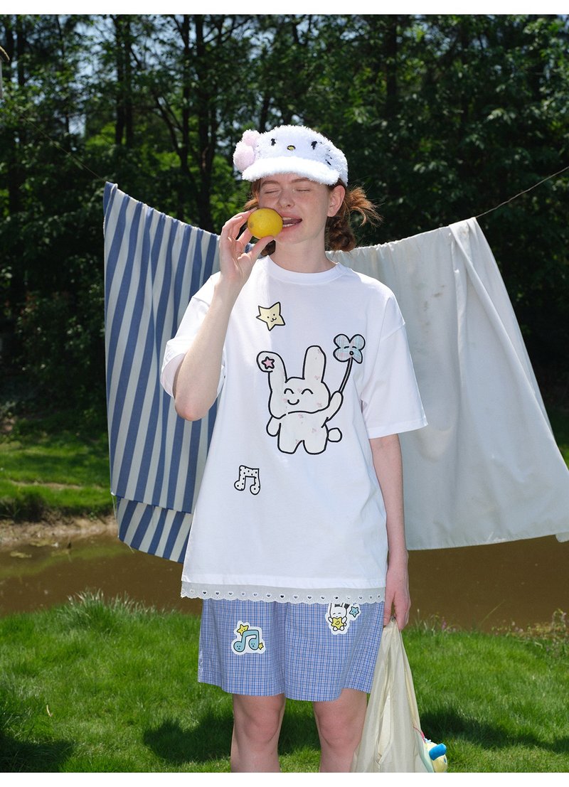 oddmaker レース ラッキーラビット ゆったり半袖Tシャツ レディース 夏 2025新作 クルーネック 着回しトップス - Tシャツ - コットン・麻 