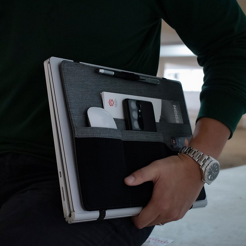 Travel workstation Eco (laptop holder, tablet holder, laptop bag, tablet bag, storage bag, briefcase) - กระเป๋าแล็ปท็อป - วัสดุกันนำ้ สีเทา