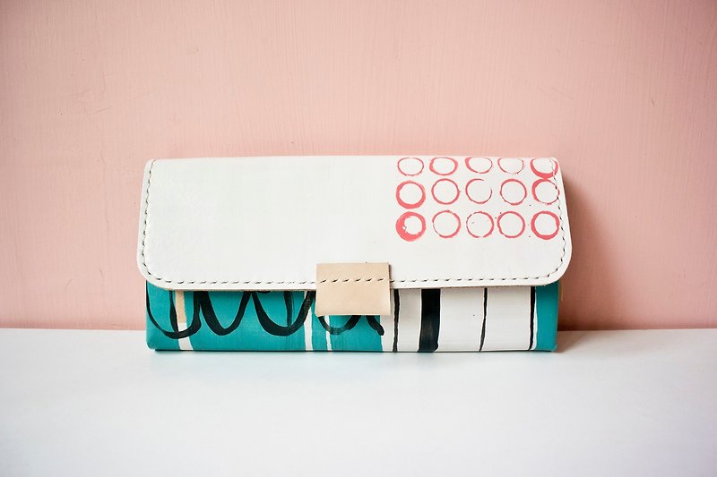 Hand-painted, Wallet, Long Wallet/ leather - กระเป๋าสตางค์ - หนังแท้ สีน้ำเงิน